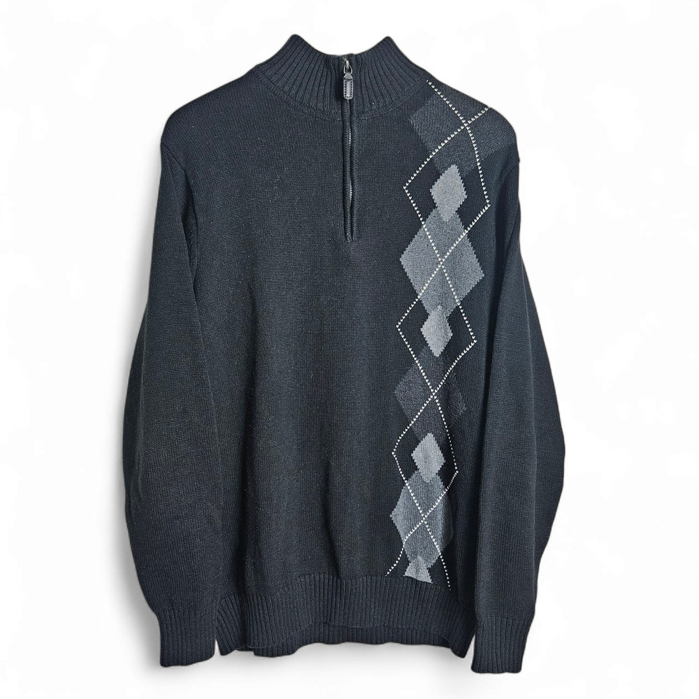 Oscar de la Renta Mens Cotton Knit Argyle 1/4 Zip Sweater Sz M Preppy Old Money